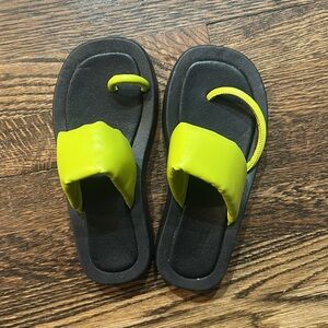 Asymmetrical Green and Black Sandals